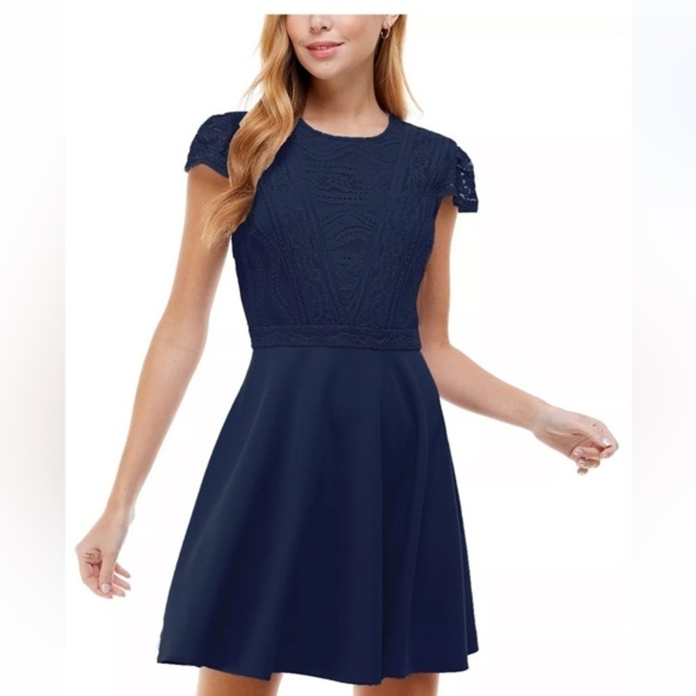 City Studios Juniors' Lace-Top Dress Navy Blue Size‎ 13 women’s NWT classy